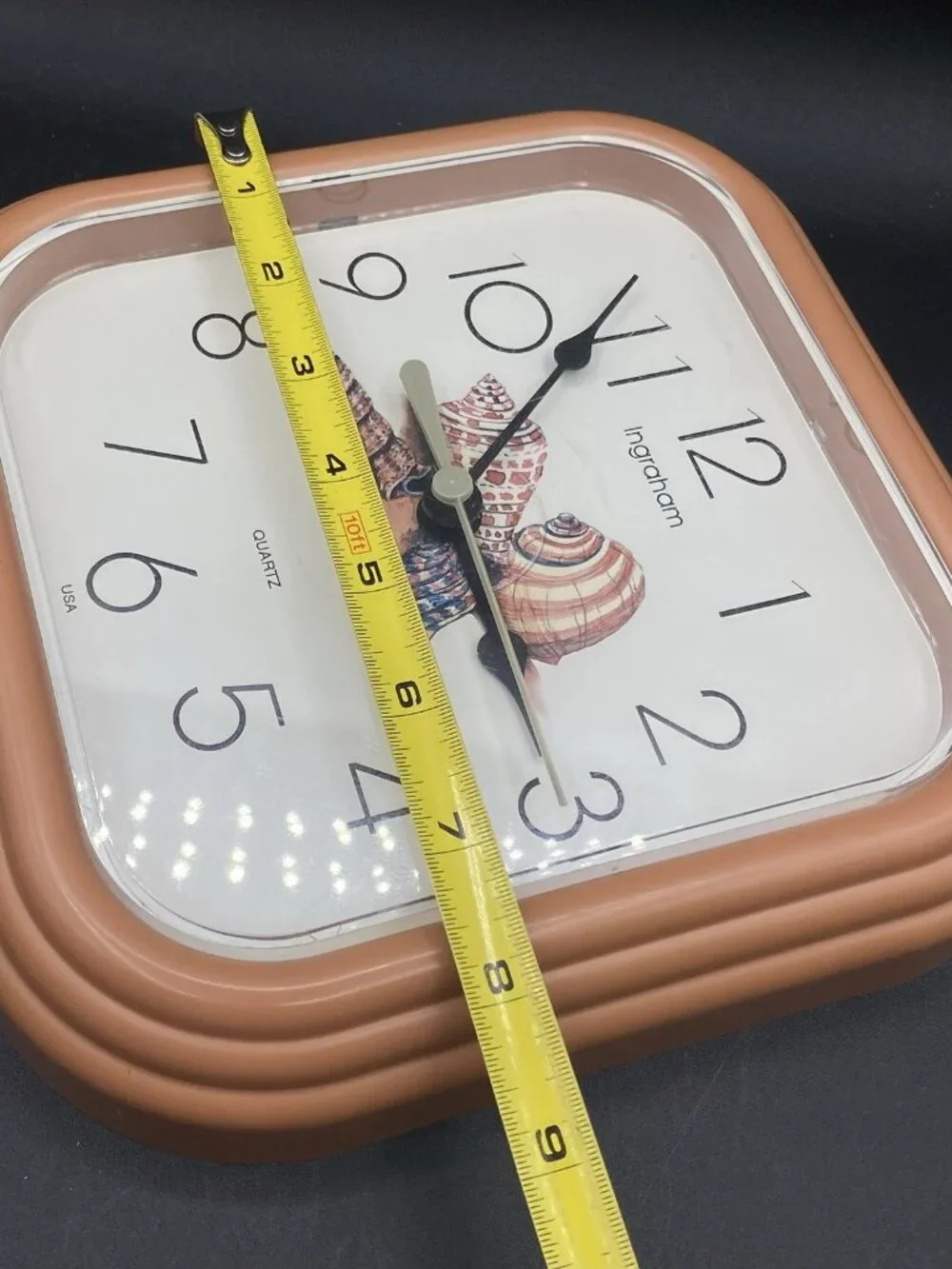 Ingraham Quartz Sea Shells Square Wall Clock Mauve
